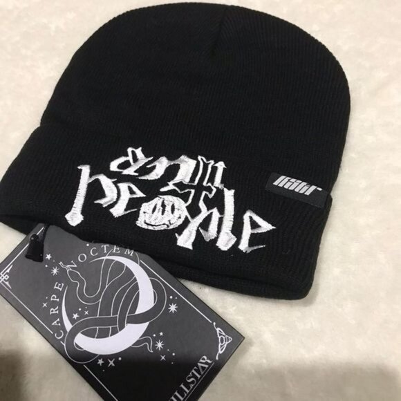Killstar Anti People Beanie – Black Acrylic Knit, White Embroidery, Unisex Hat - Picture 5 of 5